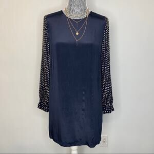 French Connection Womens 100% Silk and Gold Sequin Navy Blue Shift Dress Size 2